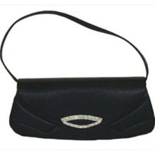 La Regalle Black Satin Evening Handbag Rhinestones