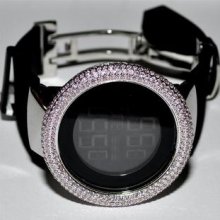 Ladies Digital Watch KC Pink White CZ bazel case Rubber band 45mm