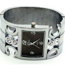 Ladies Metal Bracelet Watch With Clear Cz Crystals By Denacci