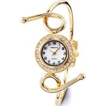 Ladies Modern Fashion CZ Gold Tone Bar Bangle Watch ...