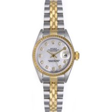 Ladies Rolex Datejust 2-tone Watch Mother Of Pearl Diamond Dial 79173