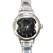 Ladies Round Italian Charm Bracelet Watch Black Pug Head Gift model 34778031