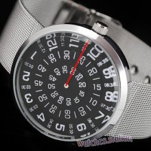 Lady Rotary Black Dial Quartz Steel Wrist Watch Thin Strap Special Fashion