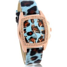 Leopard Skin Pattern Women's Analog Watch with PU Leather Strap (Blue)