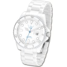 Ltd Unisex White Ceramic Watch 020620 With White Dial And White Bracelet With A Blue Second Hand Limited Edition