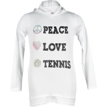 Lucky In Love Girl`s Peace Love Tennis Rhinestone Hoodie White White