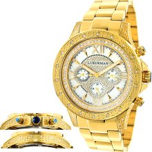 Luxurman Watches: Mens Diamond Watch 0.5ct Yellow Gold Plated