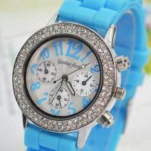 Luxury Blue Quartz Crystal Stone/gemstone Unisex Classic Sports Wrist Watch