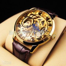 Luxury Gold Plated Quartz Stem-winder Automatic Wrist Watch Unisex W