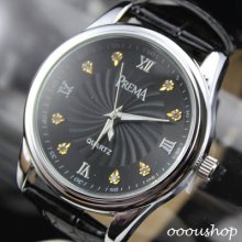 Luxury Quartz Clock Hours Analog Best Dial Black Leather Wrist Watch C053b