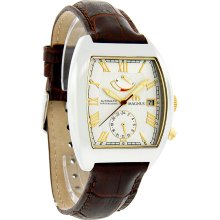 Magnus Madrid Mens Power Reserve 2T Brwn Leather Strap Automatic Watch M109mtr75