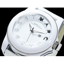 Marc By Marc Jacobs White Leather Ladies Icon Stripe Watch Mbm4008