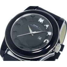 Marc By Marc Jacobs Mbm4009 Icon Stripe Black Leather Strap Watch