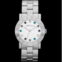 Marc Jacobs-amy Dexter Women Watch 36mm Silvertone Multicolor Crystals Mbm3140