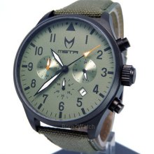 Meister Aviator Chronograph Japan Movement 45mm Black Steel Canvas Strap Av102nb