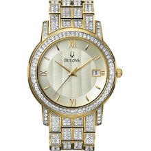 Men $575 Bulova Dress Quartz All White Crystals Dial Barcelet Ss Watch 98b009