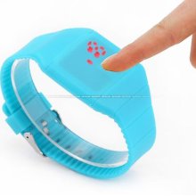 Men Lady Light Blue Ultra Thin Led Digital Quartz Rubber Date Touch Screen Watch