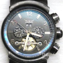 Men Leather Watch Big Black Stainless Sport Mechanical Dive Mens Dat