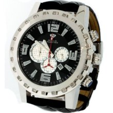 Mens Aqua Master Large Black Dial Silver Case Round Chrono Diamond Watch W138