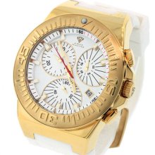 Men's Aqua Master White Dial White Band Yellow Gold Tone Case Chrono Watch W339