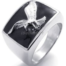 Mens Biker Black Silver 2-tone Stainless Steel Hawk Eagle Ring Ae19770