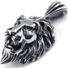 Mens Biker Silver Tone Stainless Steel Lion Pendant Necklace Ad19156