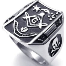 Mens Black Silver Stainless Steel Freemason Masonic Ring All Size Ae21839