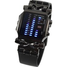 Mens Boys Fashion Casual Sport Binary Digital Led Wrist Watch Metal Band Black