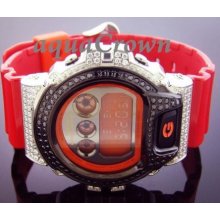 Men's Casio G Shock CZ Black & White crystal Watch RED