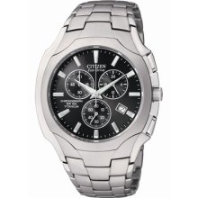 Mens Citizen Eco-drive Black Dial Titanium Chronograph Watch At0890-56e