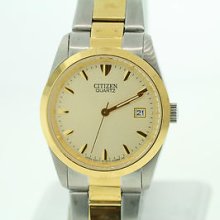 Men's Citizen Quartz Two Tone Ss Gold Tone Dial W/ Date Watch 7.75