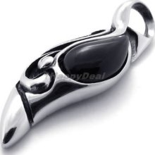 Mens Classic Black Silver Tone Stainless Steel Pendant Necklace Ae20504