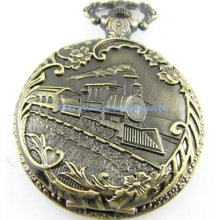 Mens Classic Vintage Bronze Train Quartz Pocket Watch