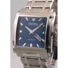 Mens Croton Steel Automatic Day Date Watch CR307812SSBL