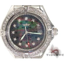 Mens Diamond Breitling Superocean Watch Round Cut Color 2.80ct