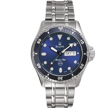 Men's Diving Watch in Stainless Steel w Prussian Blue Dial from Bulova Unidirectional Elapsed Time Bezel in Navy