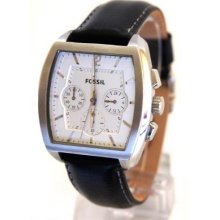 Mens Fossil Chronograph Genuine Leather Watch Fs4581 + Original Box