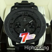 Mens Gunmetal Black Bullet Band 7 Color Light Designer Trendy Hip Hop Watch