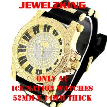 Men's Ice Nation/pave Master Iced Out Gold/black Hip Hop Silicone Band Watch