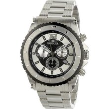 Mens Invicta 1008 Chronograph Silver & Black Steel Swiss Quartz Watch