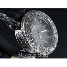 Mens Khronos All Black 4 Row Iced Out Bezel Leather Real Diamond Watch