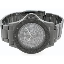 Mens King Master Black On Black Real Diamond Watch .12 Ct Pave Dial Iced Outklj;