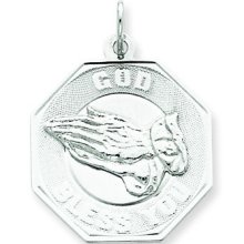 Men's Ladies .925 Sterling Silver Polished Praying Hands Disc Engravable Pendant