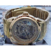 Mens Luxury Wristwatch Gold Bezel Dial Stainless Deiphl Skeleton Aut