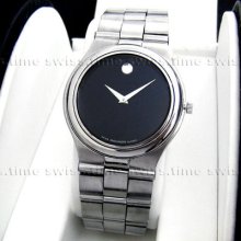 Men's Movado Dominion Black Museum Dial Stainless Swiss Quartz Watch 0604373