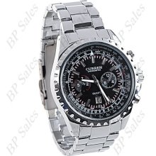 mens new Curren US SHIP ONLY 2-5 DAYS black & chrome stainless steel watch