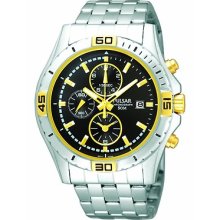 Men's Pulsar By Seiko Chrono Quartz Pf8398 Black Dial Stainless Watch