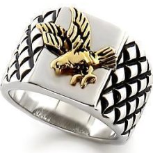 Mens Rugged Black Silver & Gold Gp Patriotic Usa American Bald Eagle Ring 10