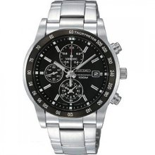 Mens Seiko Black Stainless 100m Water Resistant Chronograph Watch Sndc99p1