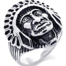 Men's Silver Tribe Chief Stainless Steel Ring Size 8